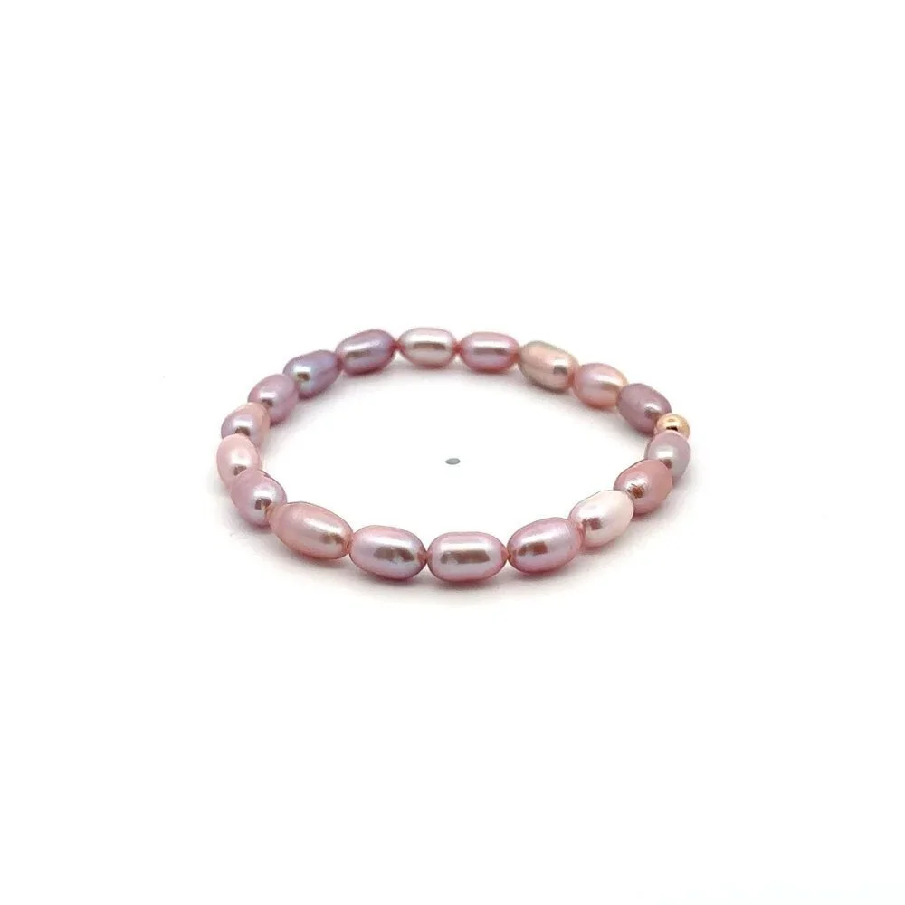 Natural Freshwater Rice Pearl Purple 18K Rose Gold Charm Bead - Picture 5 of 6